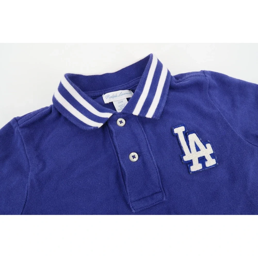Ralph Lauren Polo Shirt Toddler 24M Blue LA Dodgers MLB Embroidered Short Sleeve